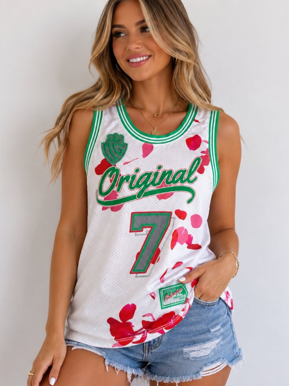 Original Fables Original Sin 7 Jersey Green White Red Petals Size S Embroidered